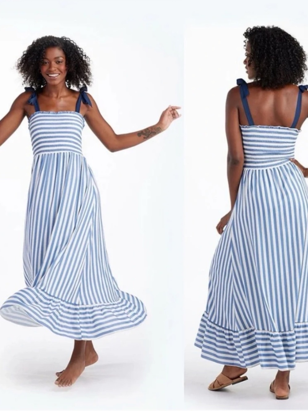 NWOT Summersalt "The Smocked Maxi Dress" - Nautical Stripe in Blue Mountain